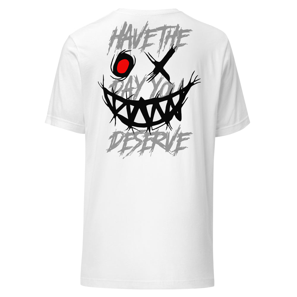 Men’s Evil Grin And Slogan Short Sleeve Graphic Tee, back view.