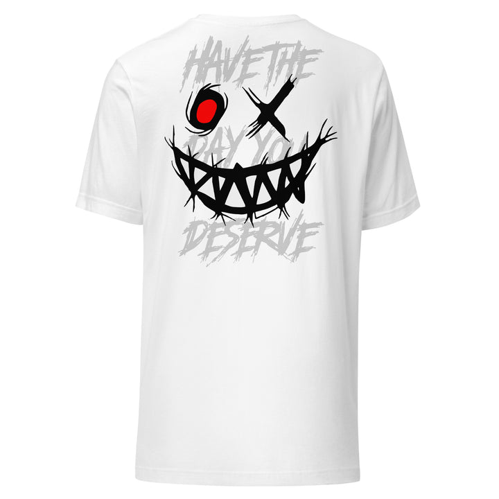 Men’s Evil Grin And Slogan Short Sleeve Graphic Tee, back view.