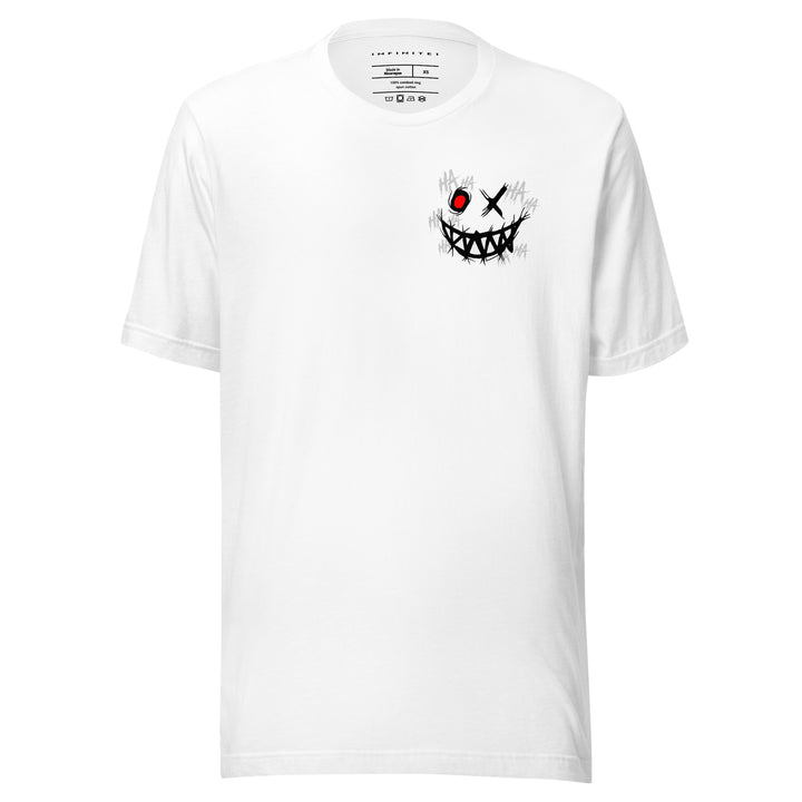 Men’s Evil Grin And Slogan Short Sleeve Graphic Tee, front view.