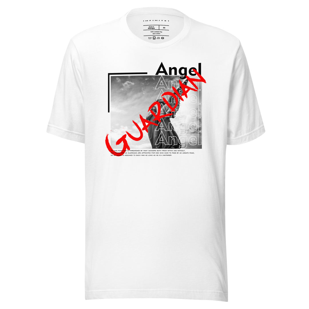 Men's Guardian Angel And Slogan Graphic Tee, front view.