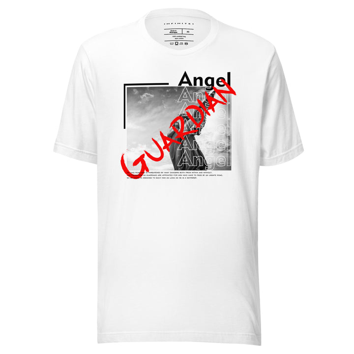 Men's Guardian Angel And Slogan Graphic Tee, front view.