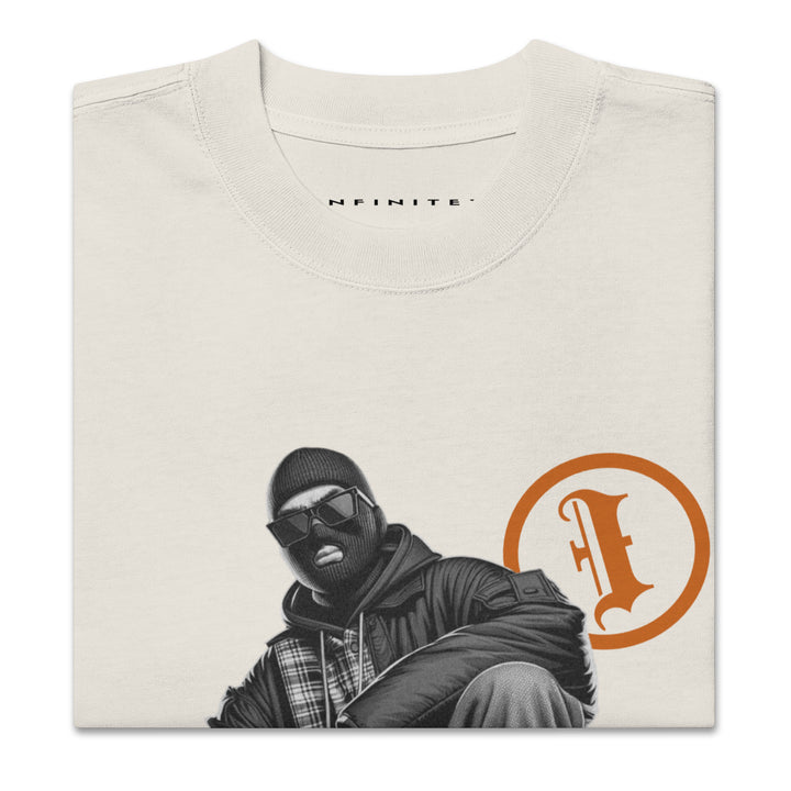 Men's I Own The Streets Theme Oversized Faded Tee, folded front view.