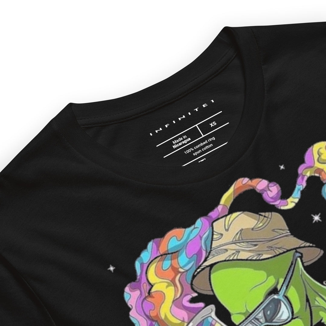 Men’s Martian And Bong Theme Graphic Tee, close-up front view.