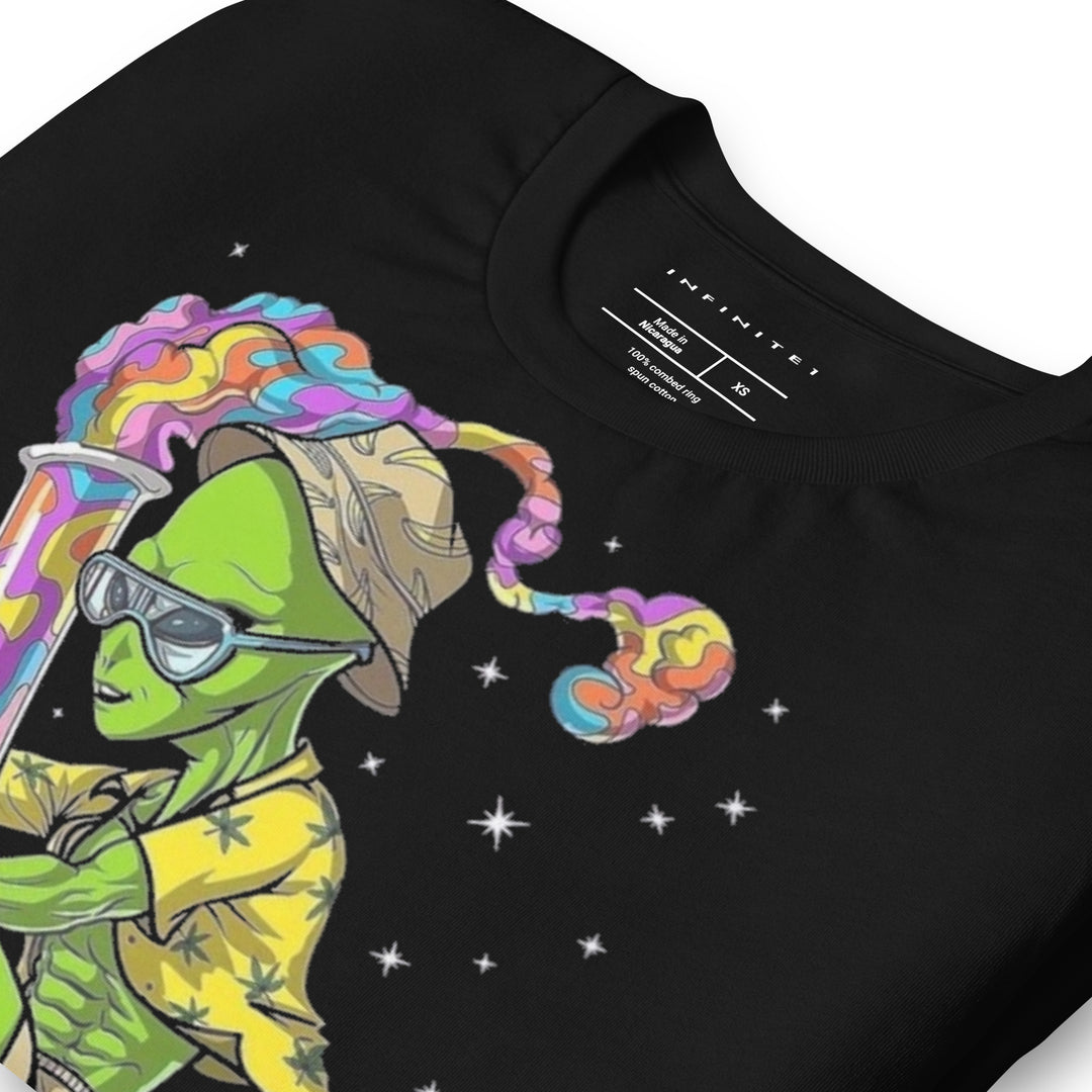 Men’s Martian And Bong Theme Graphic Tee, folded front left view.