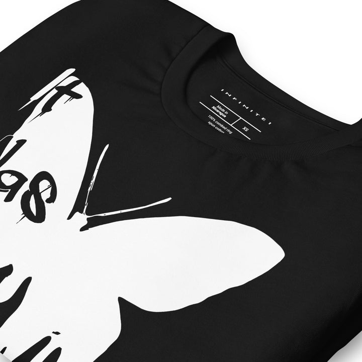 Men’s Melting Butterfly And Slogan Graphic Tee, folded front left view.