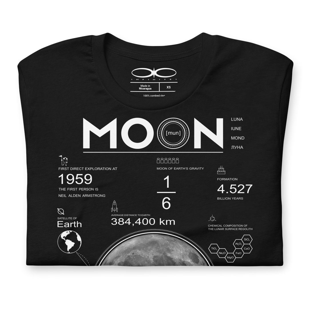 Men's Moon And Lunar Data Graphic Tee, folded close up view.