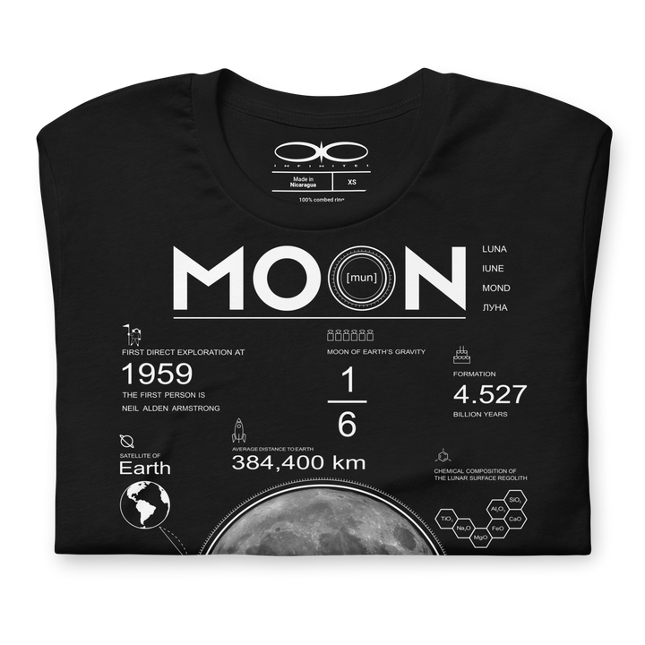 Men's Moon And Lunar Data Graphic Tee, folded close up view.