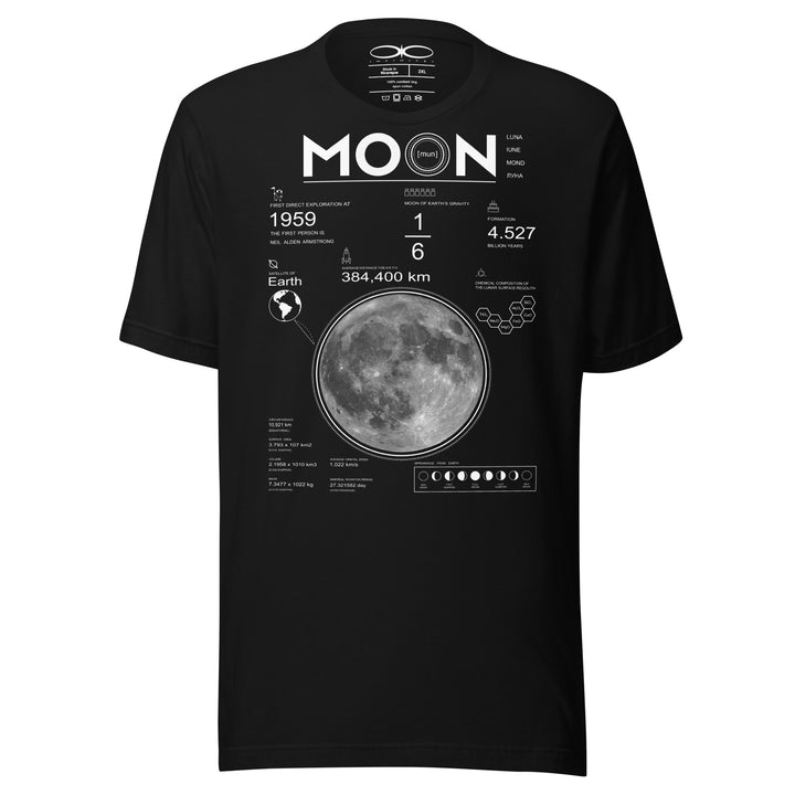 Men's Moon And Lunar Data Graphic Tee, front view.