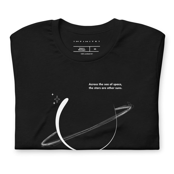 Men’s Planet Doodle And Slogan Graphic Tee, folded front view.