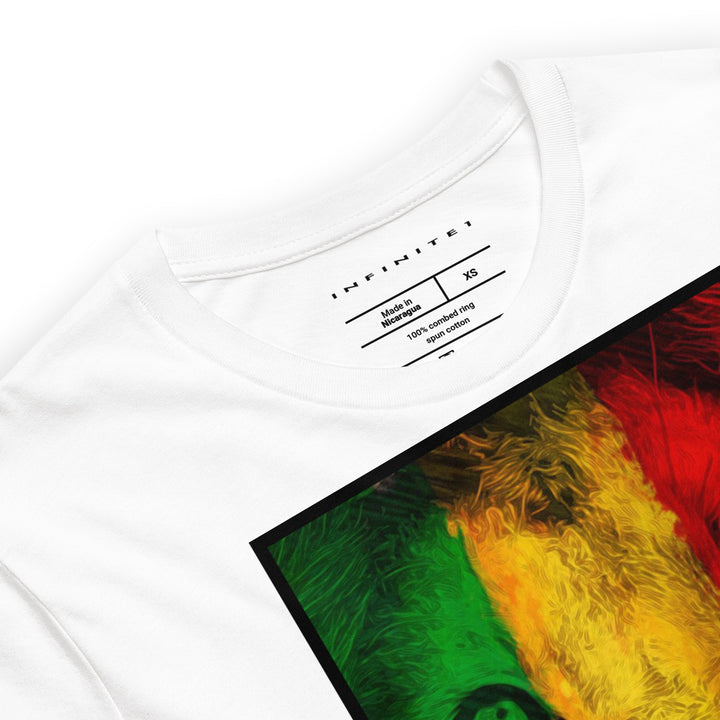 Men's Rasta Lion Theme Graphic Tee, close-up front view.