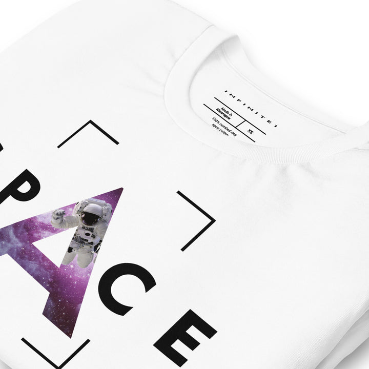 Men’s Space Theme And Quote Graphic Tee, folded front left view.