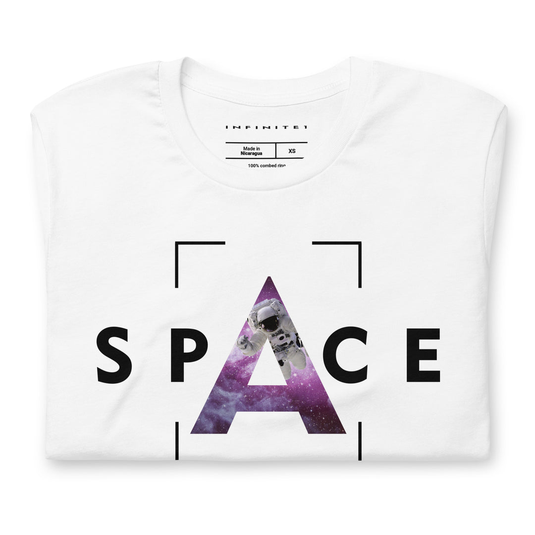Men’s Space Theme And Quote Graphic Tee, folded front view.