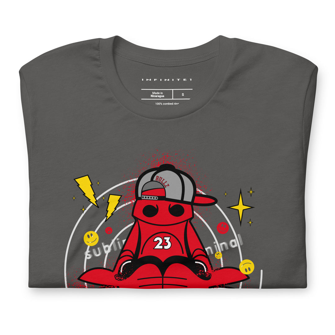 Men's Subliminal Bull Cartoon Character Casual Tee, folded front view.