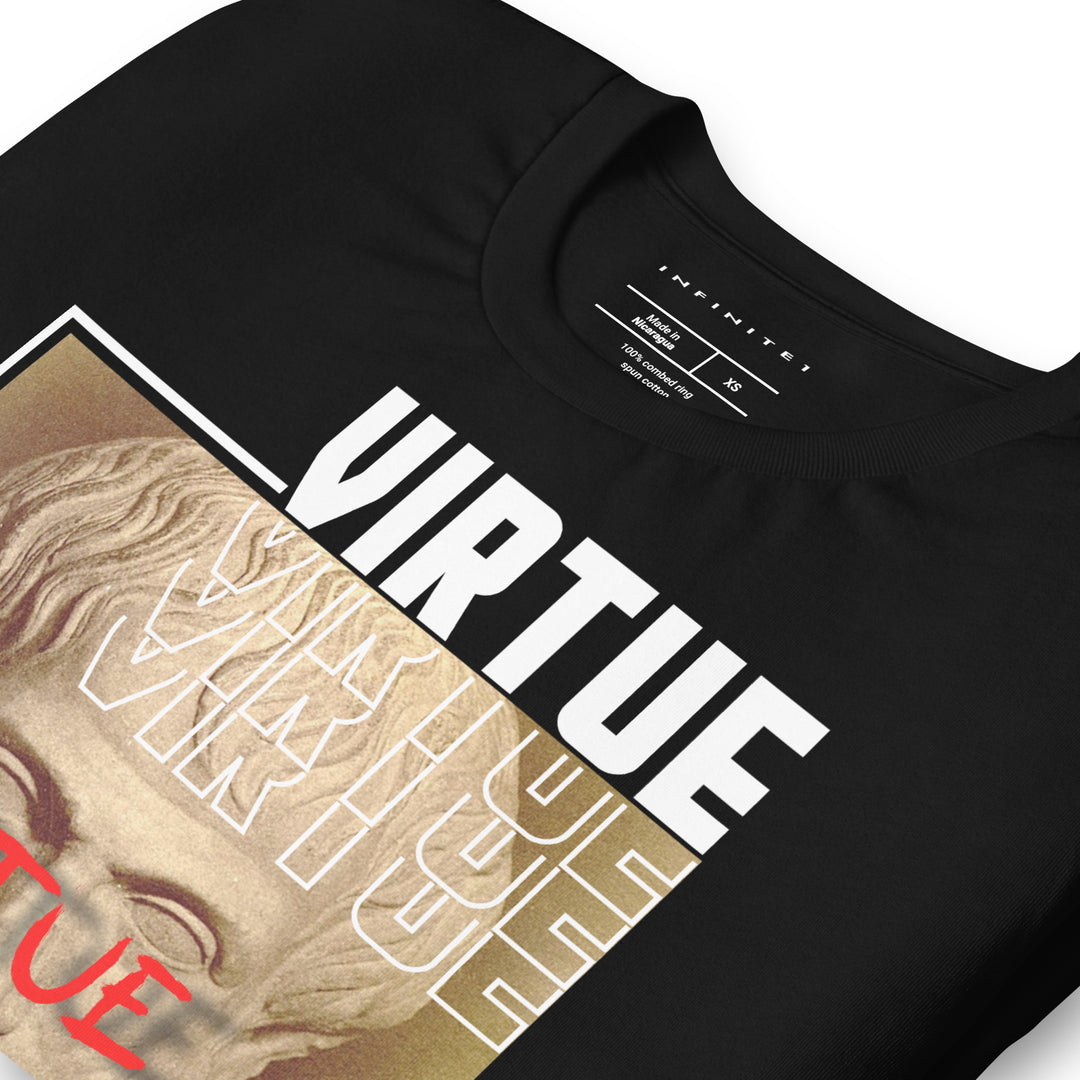 Men’s Virtue Theme and Slogan Graphic T-shirt, folded front left view.