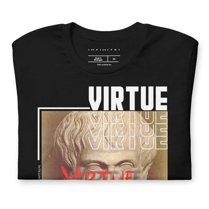 Men’s Virtue Theme and Slogan Graphic T-shirt, folded front view.