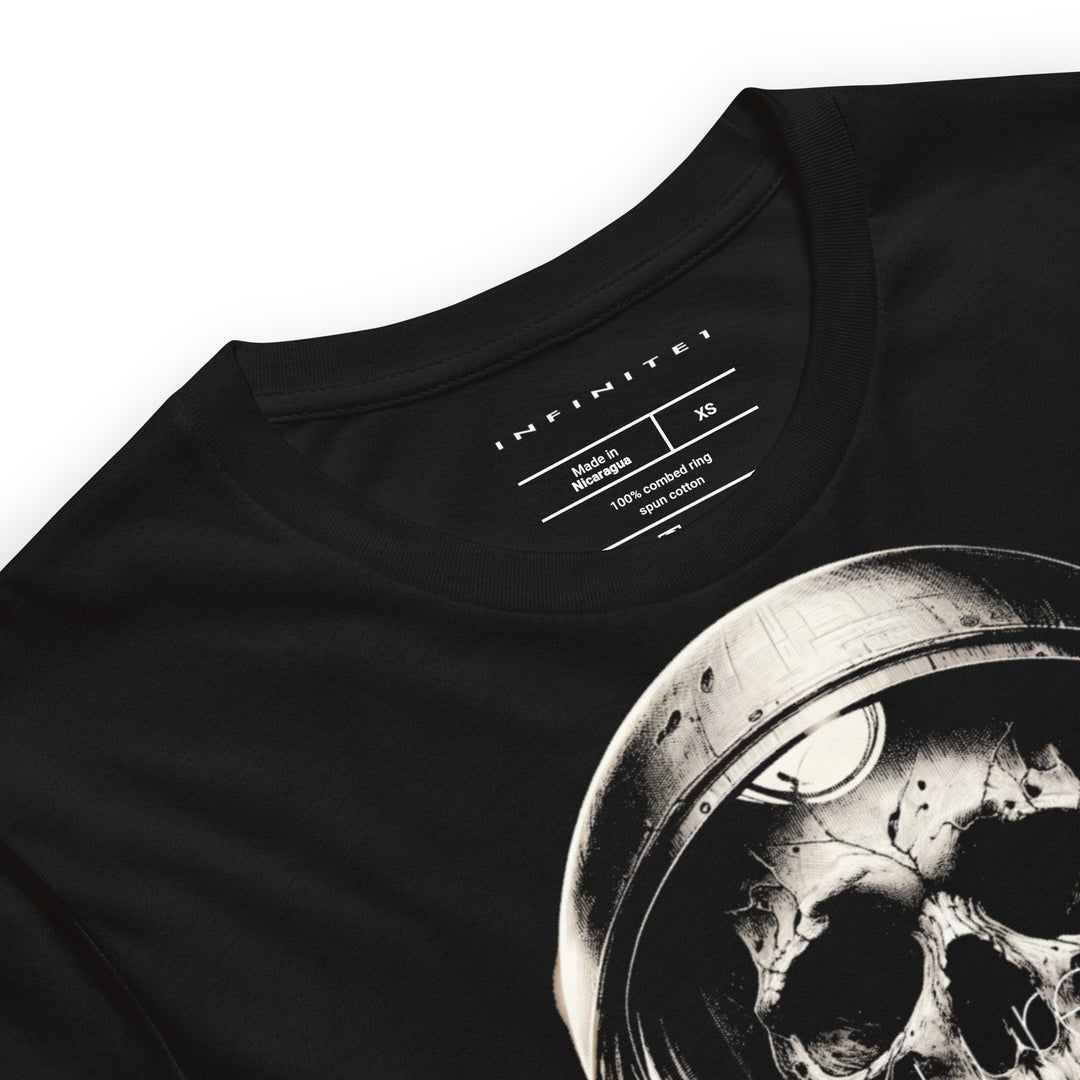 Men's We're Floating In Space Theme Short Sleeve T-shirt, close-up front view.