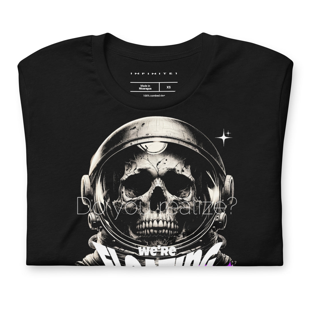Men's We're Floating In Space Theme Short Sleeve T-shirt, folded front view.