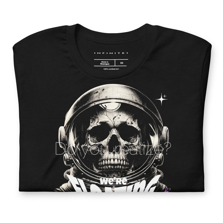 Men's We're Floating In Space Theme Short Sleeve T-shirt, folded front view.