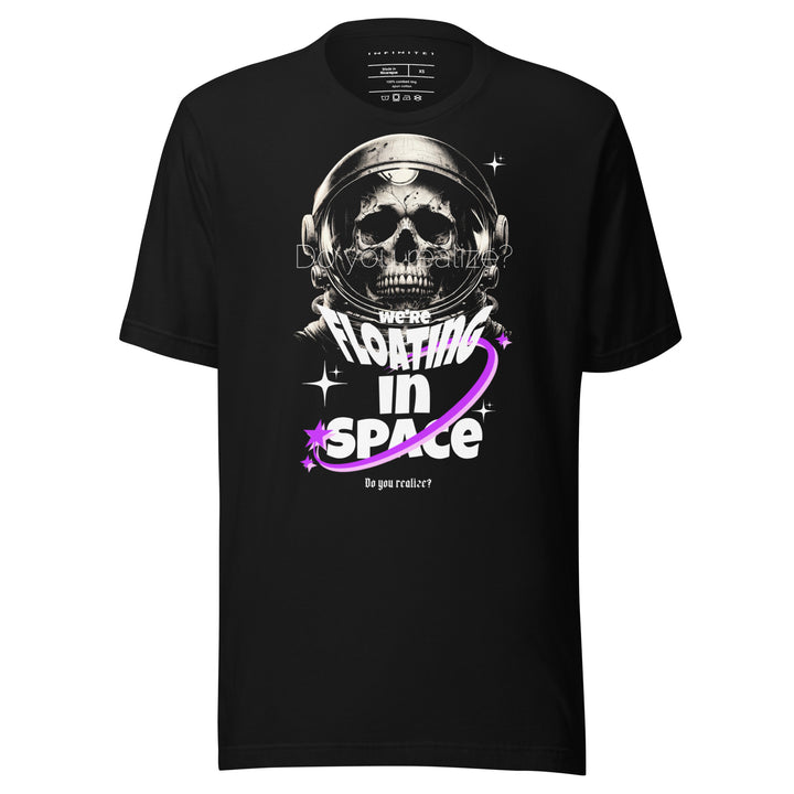 Men's We're Floating In Space Theme Short Sleeve T-shirt, front view.