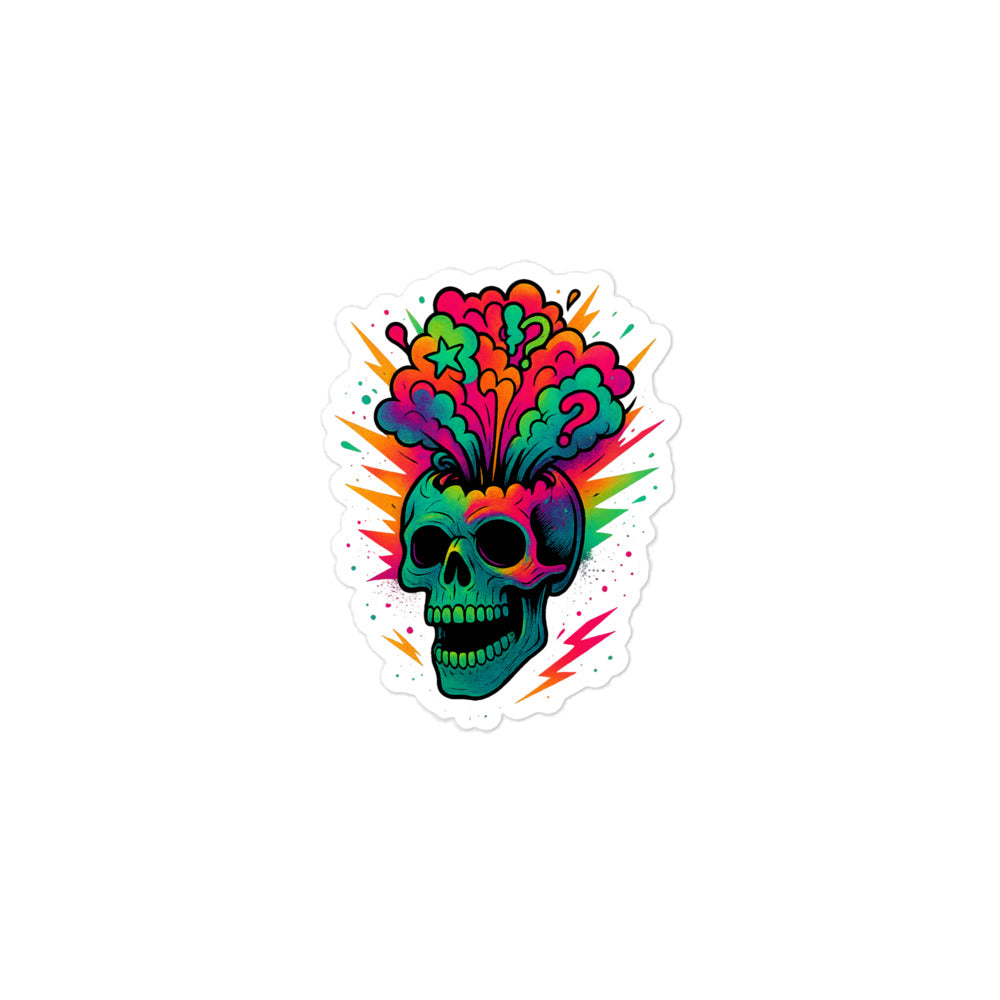 Mind Blown Skull Bubble-Free Sticker, 3" x 3"