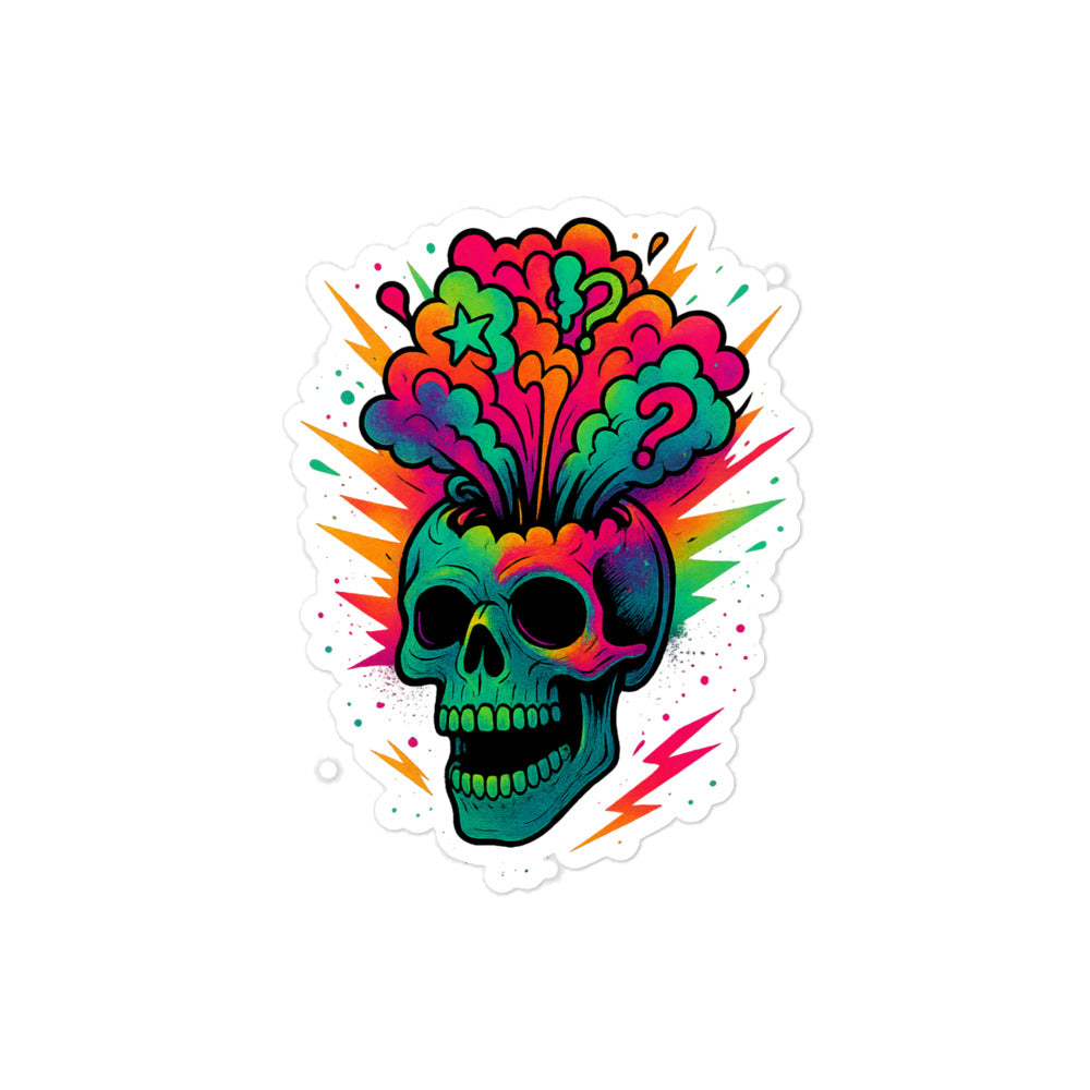 Mind Blown Skull Bubble-Free Sticker, 4" x 4"