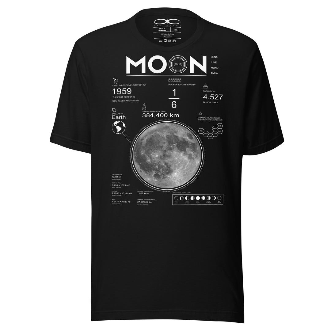 Moon And Lunar Data Graphic Tee, front view.