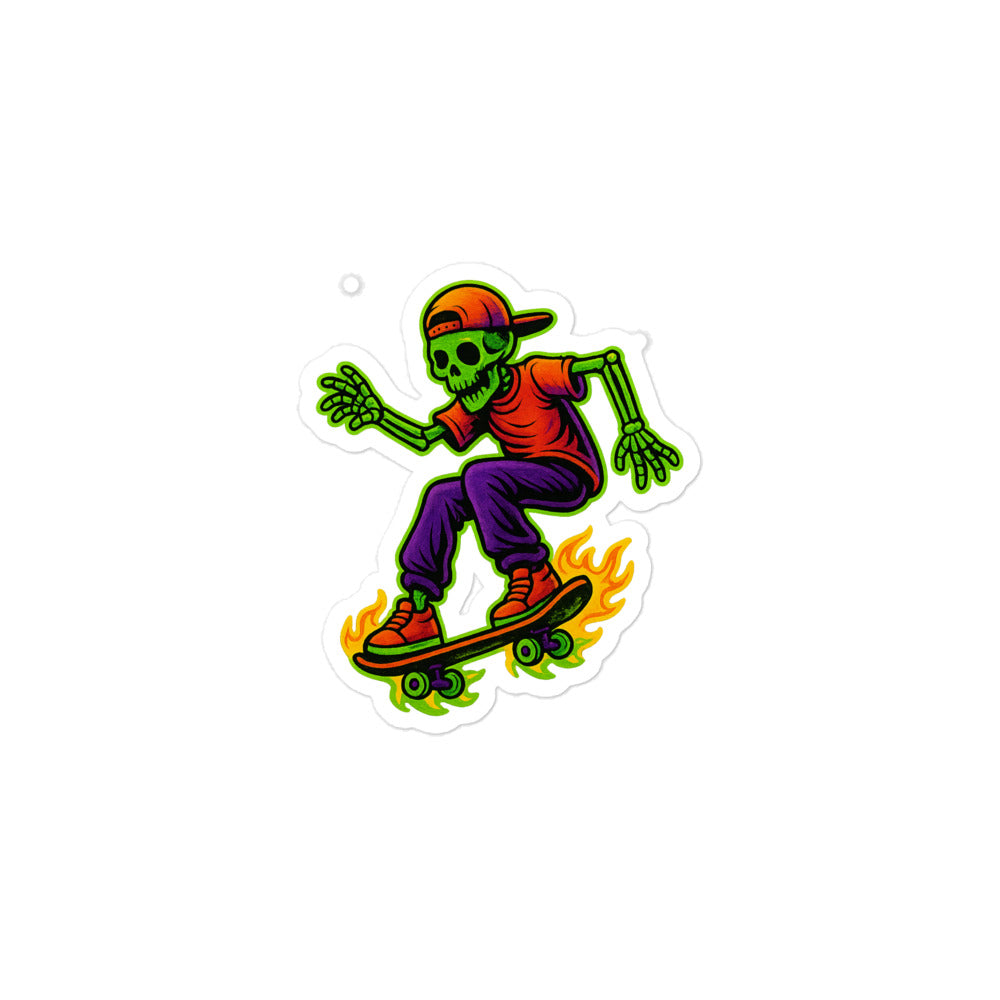 Neon Skeleton Skater Bubble-Free Sticker, 3" x 3"
