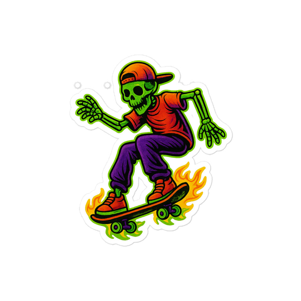 Neon Skeleton Skater Bubble-Free Sticker, 4" x 4"