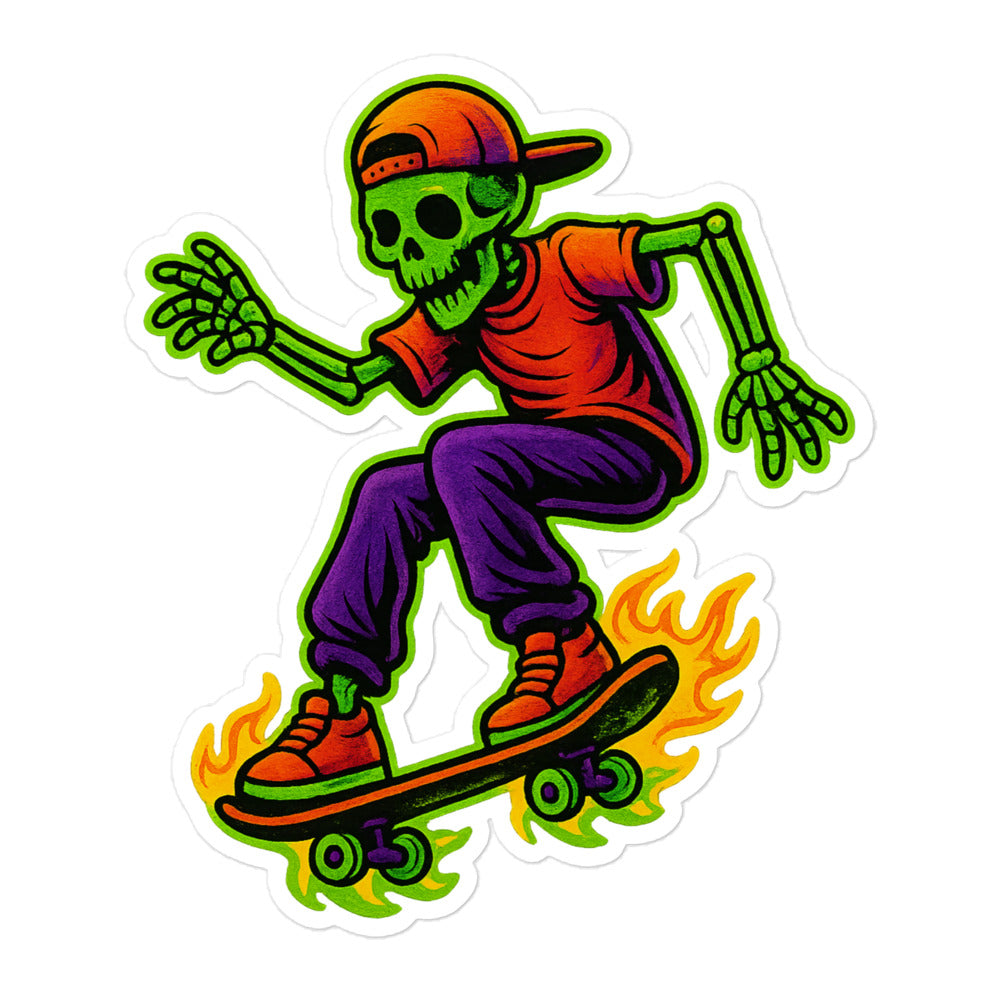 Neon Skeleton Skater Bubble-Free Sticker, 5.5" x 5.5"