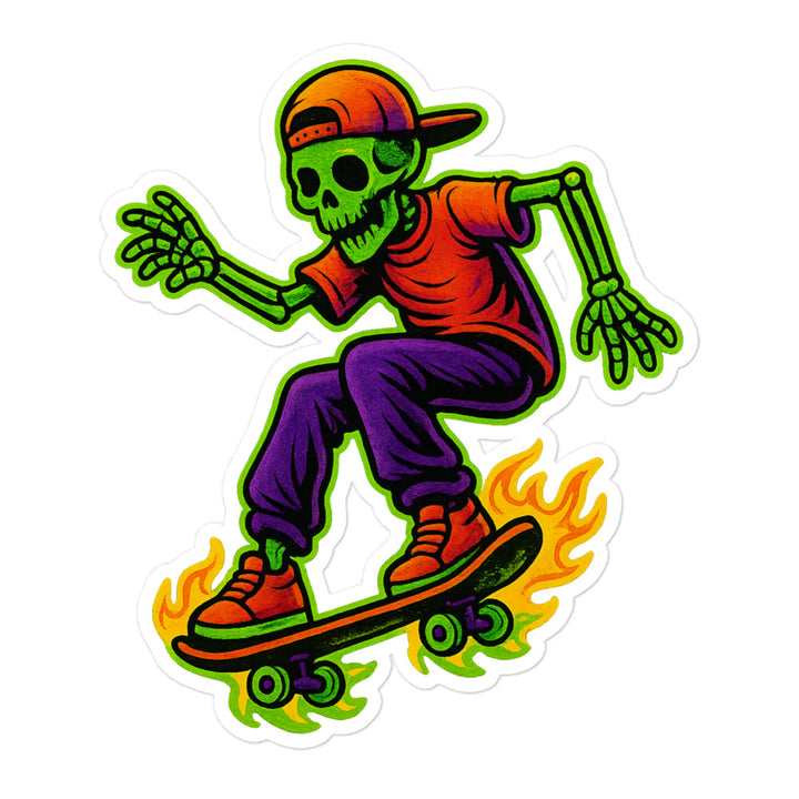 Neon Skeleton Skater Bubble-Free Sticker, 5.5" x 5.5"
