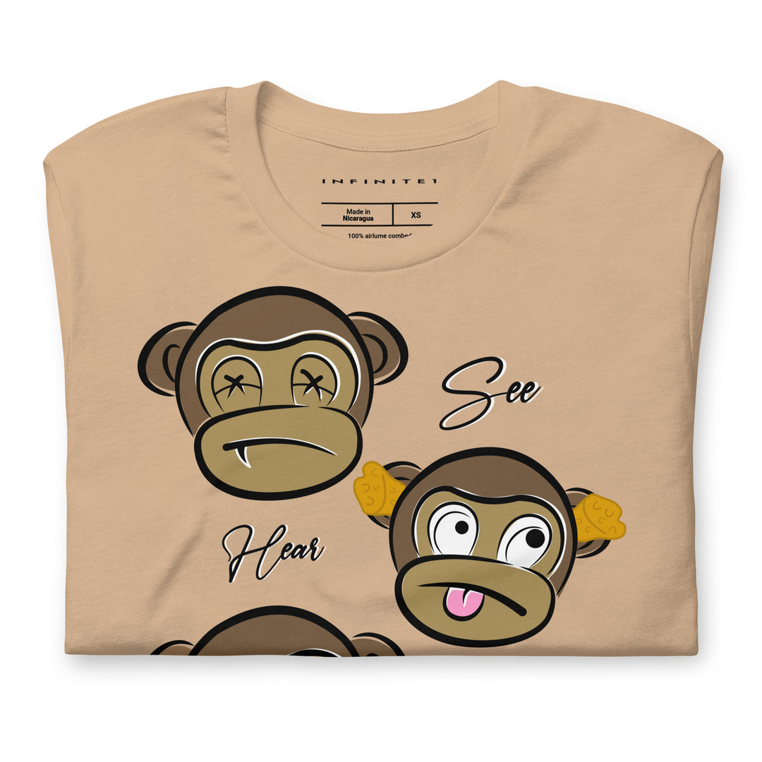 No Evil Theme Graphic Tee, folded front view.