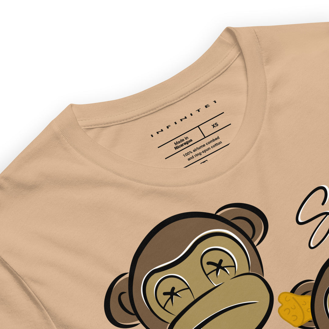 No Evil Theme Graphic Tee, front close-up detail view.