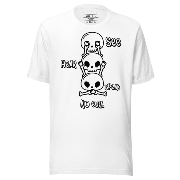Skull &amp; Bones No Evil Theme Graphic Tee, front view | Infinite1