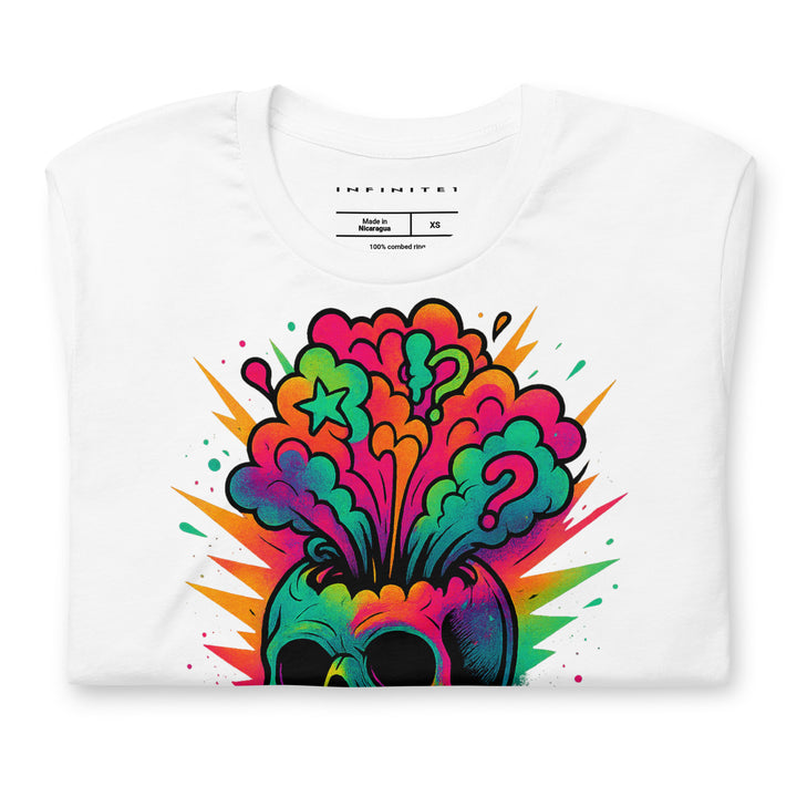 Skull Mind Blown Graphic Tee, folded front view.