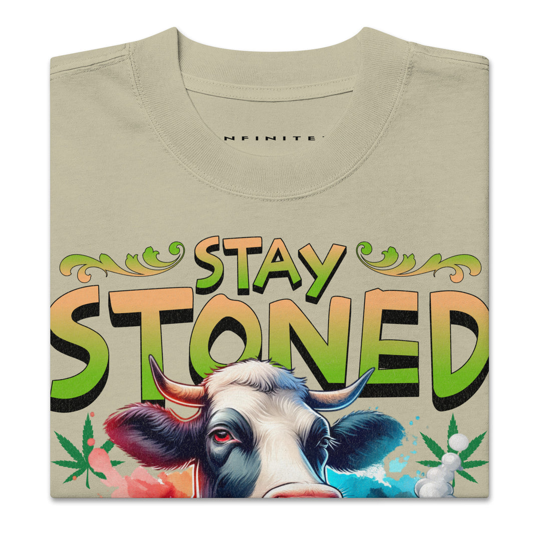 Stay Stoned Oversized Faded Graphic Tee, folded front view | Infinite1