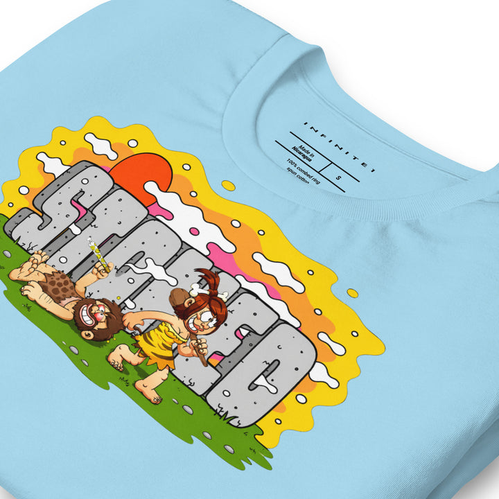 Stoned Age Graphic Tee (blue), folded front left view.
