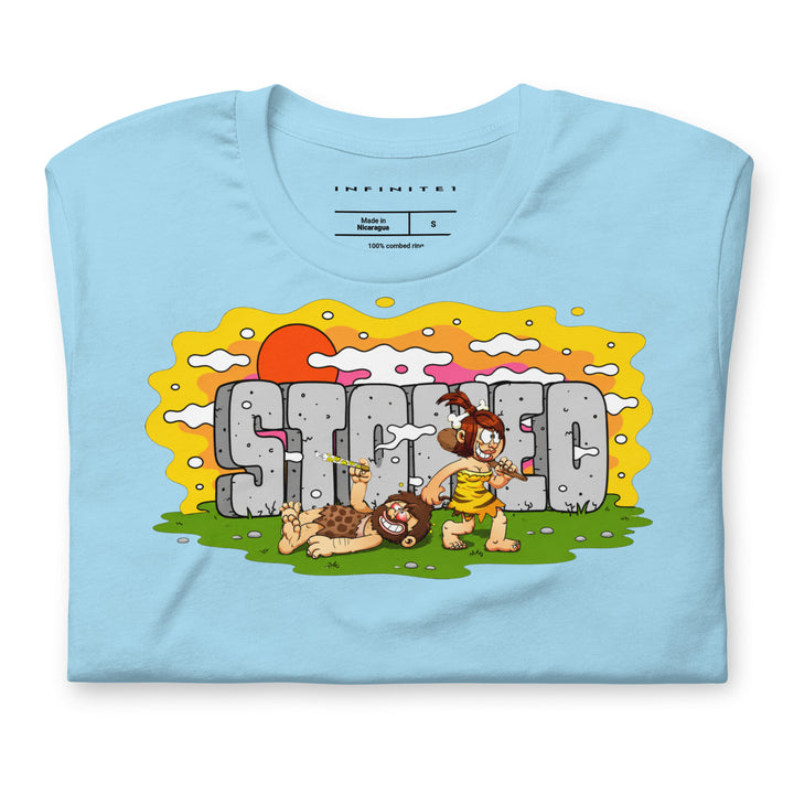 Stoned Age Graphic Tee (blue), folded front view.