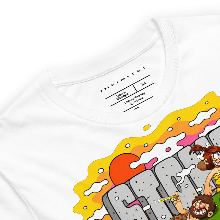 Stoned Age Graphic Tee (white), close-up front view.