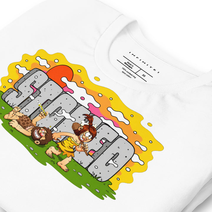 Stoned Age Graphic Tee (white), folded front left view.