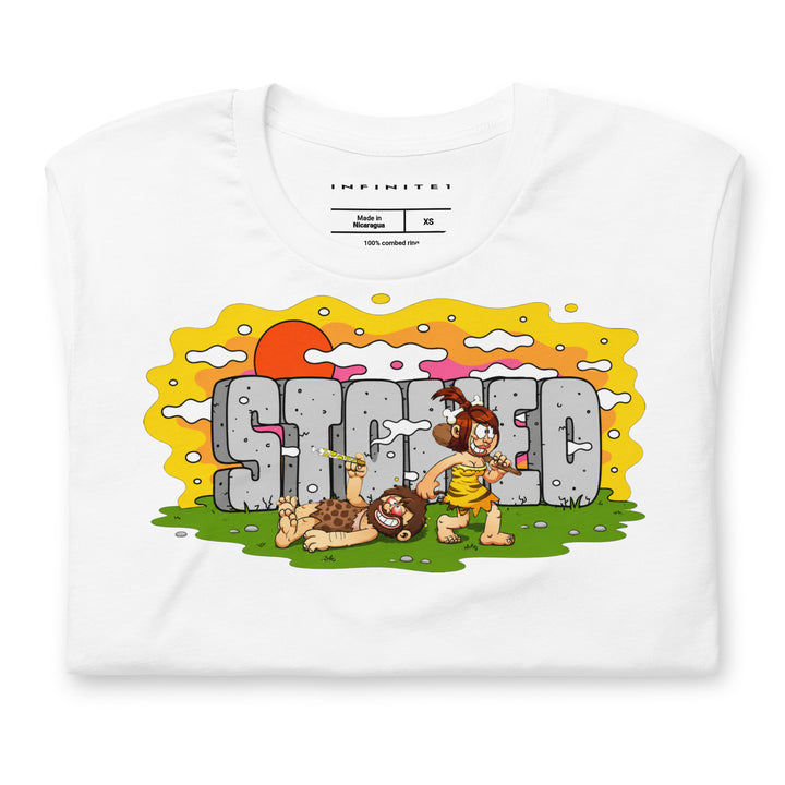 Stoned Age Graphic Tee (white), folded front view.