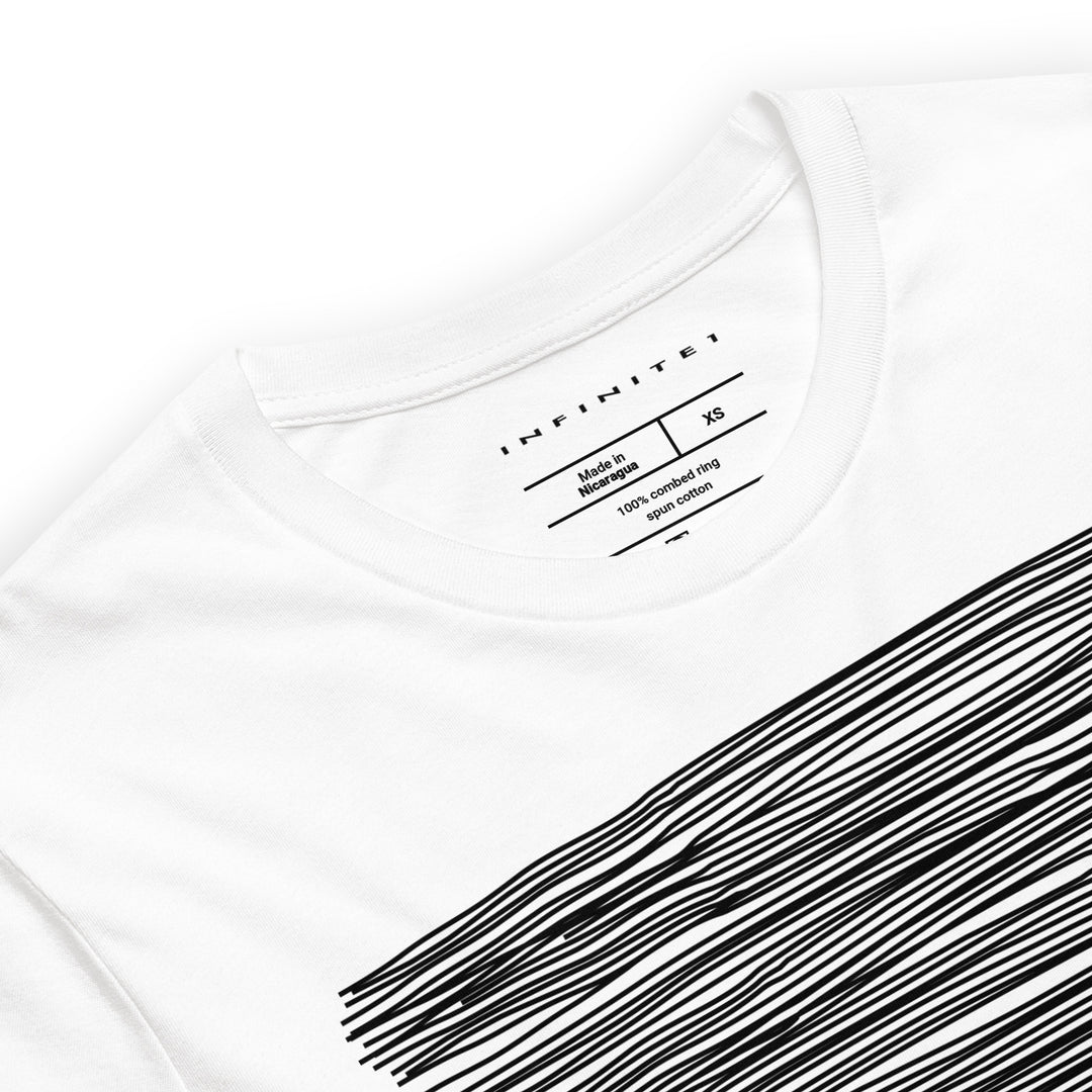 Tropical Trees And Waves Graphic Tee, close-up front view.