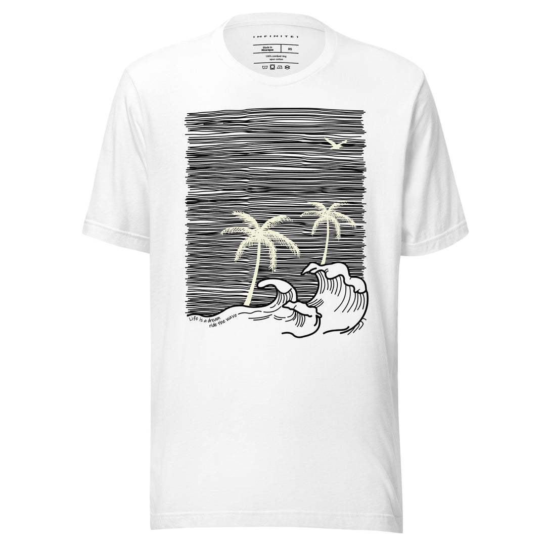 Tropical Trees And Waves Graphic Tee, full front view.
