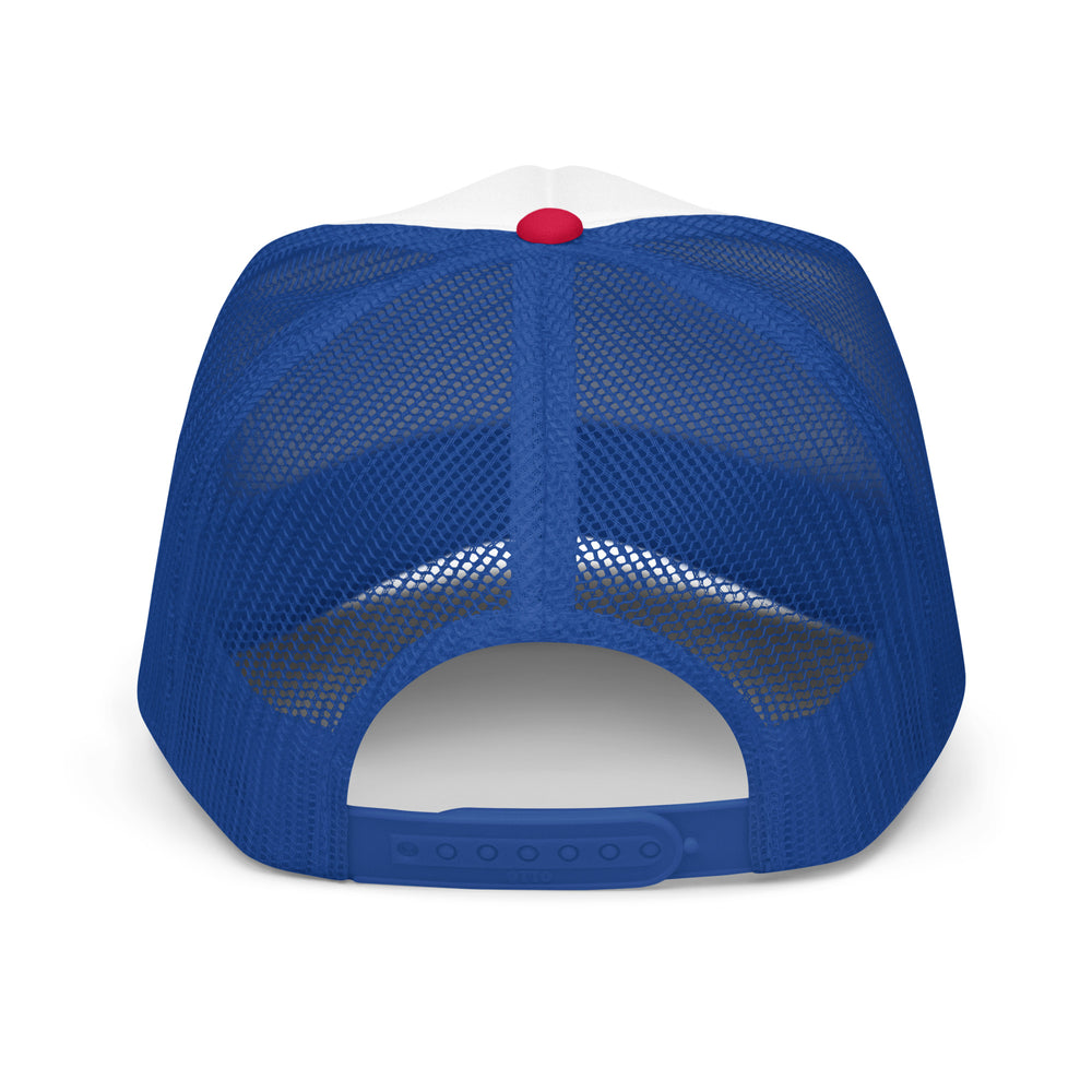 Two Beers Cheers Foam Trucker Hat, back view.