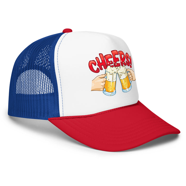 Two Beers Cheers Foam Trucker Hat, front right view