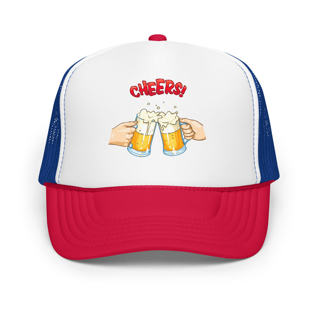 Two Beers Cheers Foam Trucker Hat, front view.