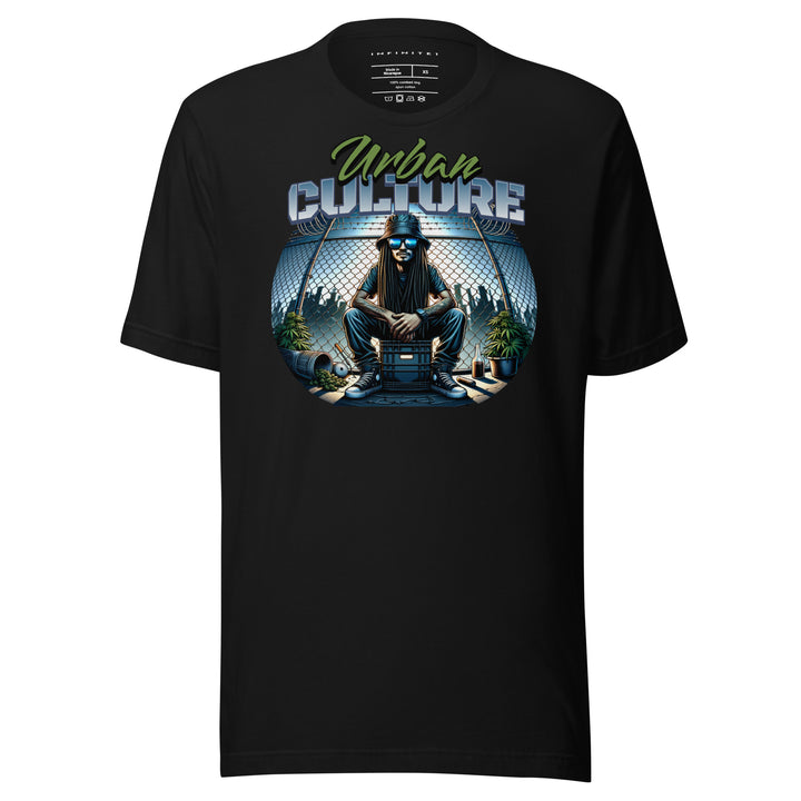 Urban Culture Graphic Tee in Black, front view.