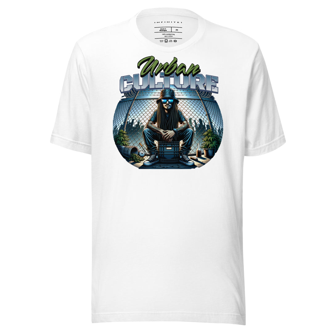 Urban Culture Graphic Tee in White, front view.
