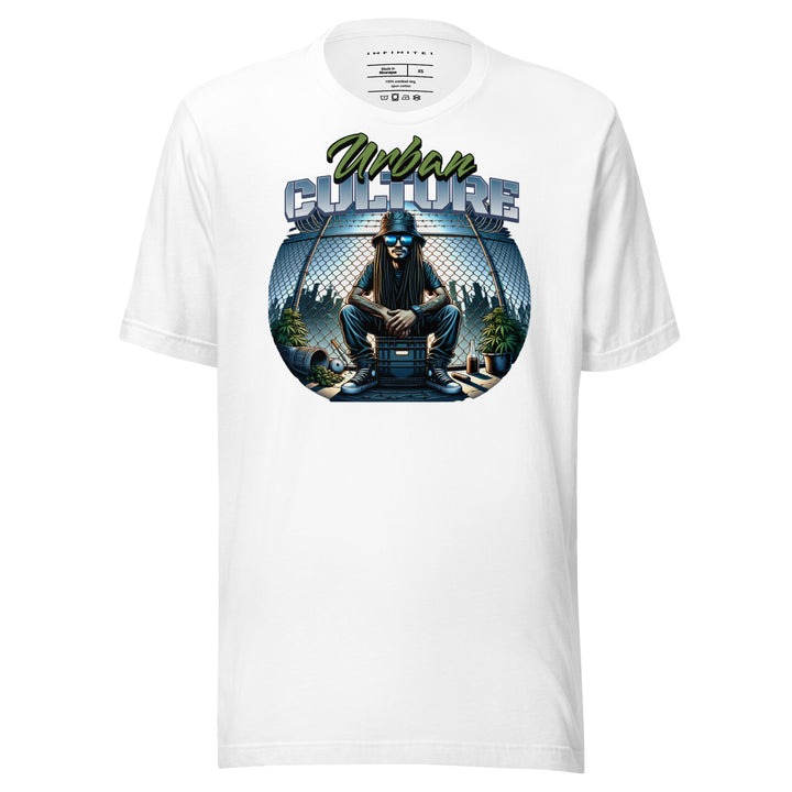 Urban Culture Graphic Tee in White, front view.
