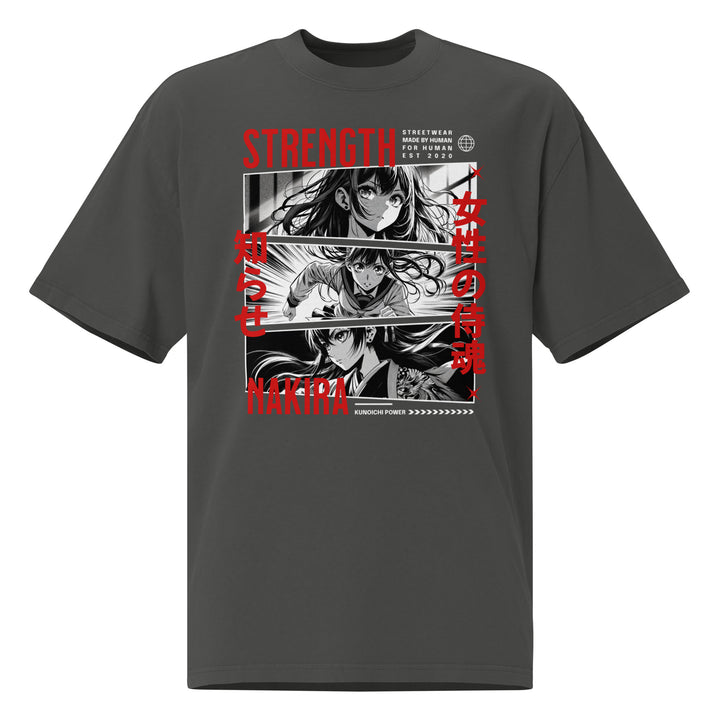 Warrior Strength Anime Oversized Faded Tee - Faded Coal Front View