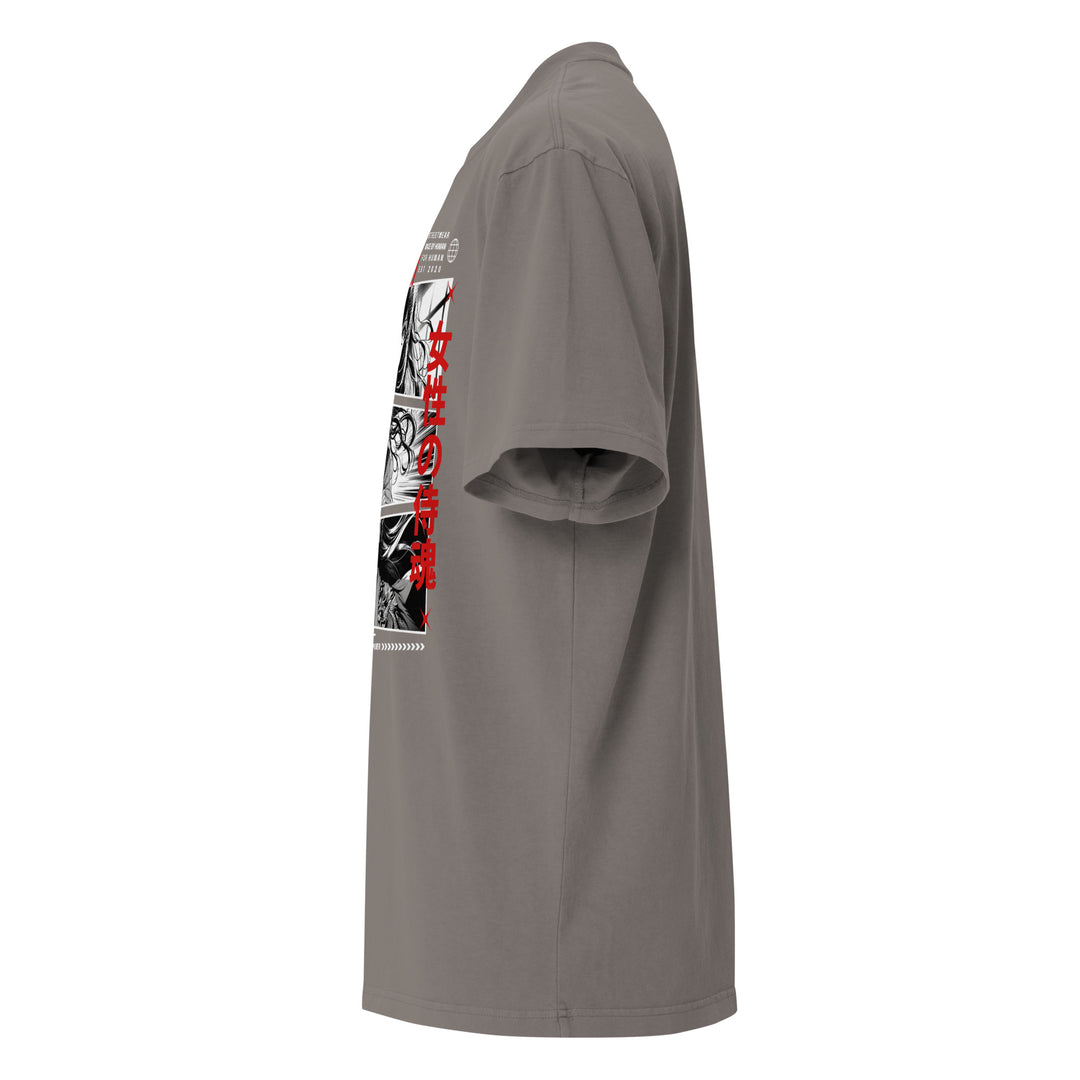 Warrior Strength Anime Oversized Faded Tee - Faded Grey Left View